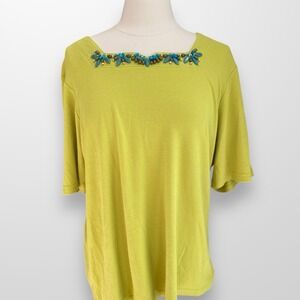 CJ Banks‎ Woman's Size 2X Top Shirt Short Sleeve Stretch Beaded Casual